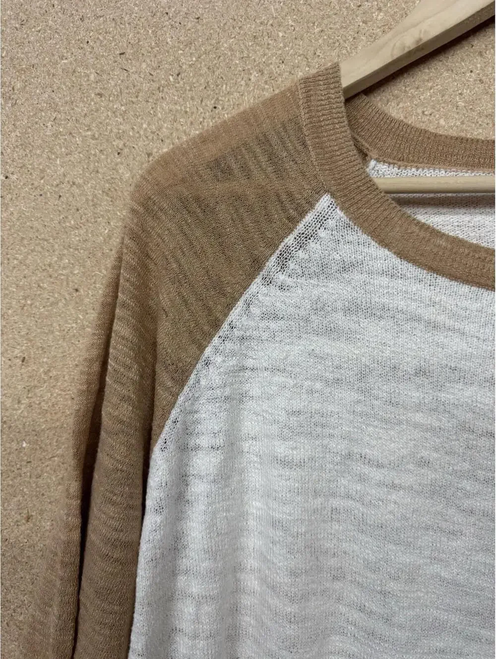 (RFB3) J Crew Womens XXL Sweater Cream Tan Colorblock Raglan Lightweight Knit